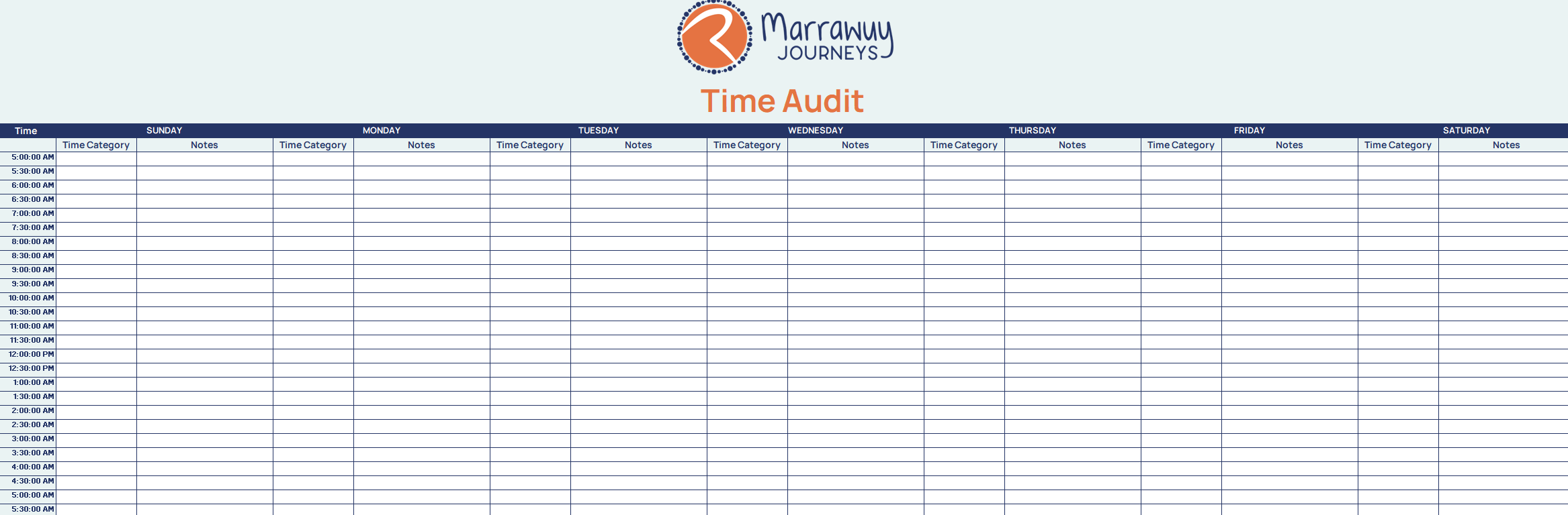 Marrawuy Journeys Time + Energy Audit Templates